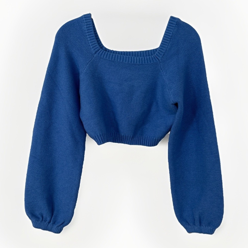 NWT Vestique Essex Sweater Cropped Women's Long Sleeve Sz L Blue Boho Chic